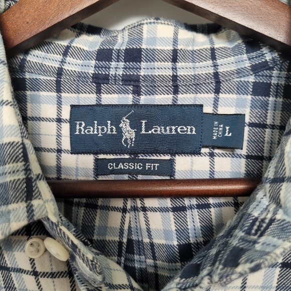 Ralph Lauren Blue Long-Sleeved Cotton Flannel Button Down Classic Fit Large - Picture 3 of 11
